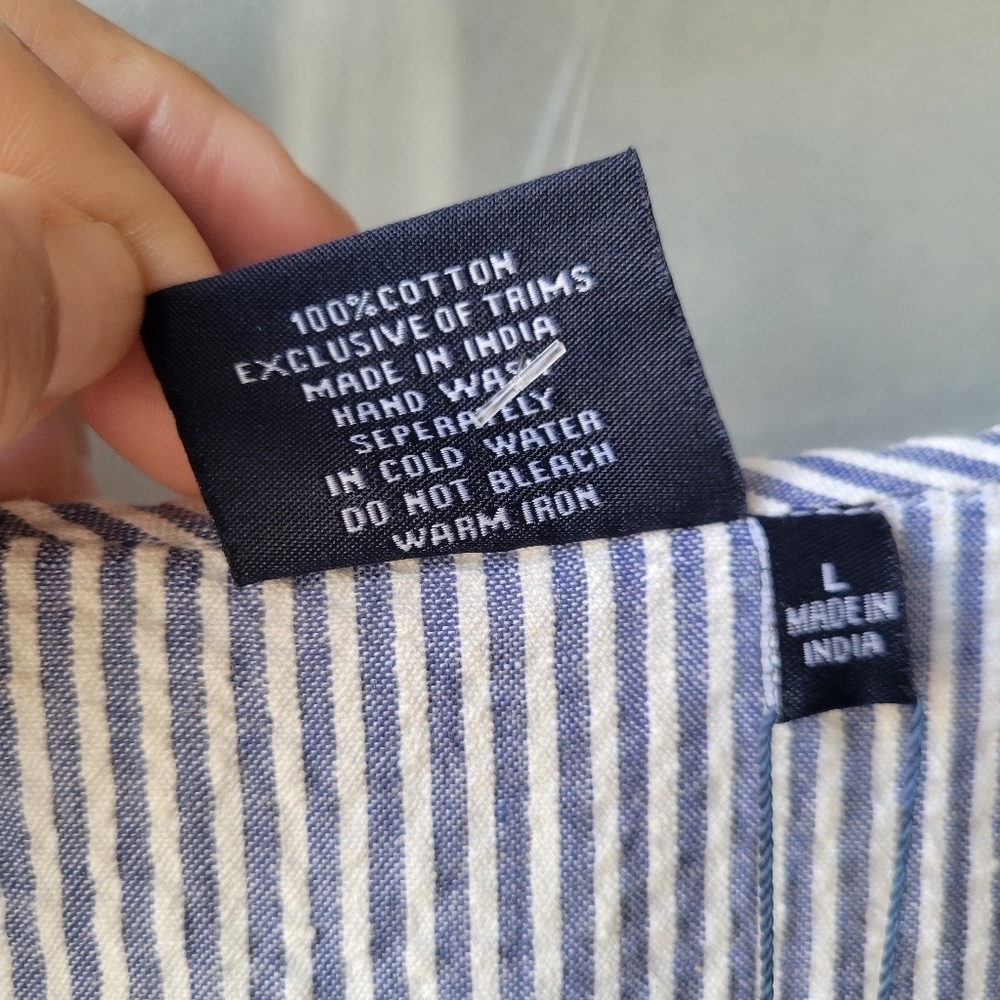 MADISON MATHEWS Blue White Striped Embroidered Tunic L Cotton 3/4 Sleeves NEW - Picture 9 of 12